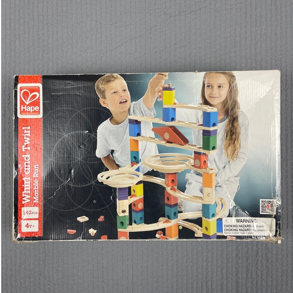Hape Whirl and Twirl Marble Run 142 Piece Wooden STEM Building Toy Set E6015
